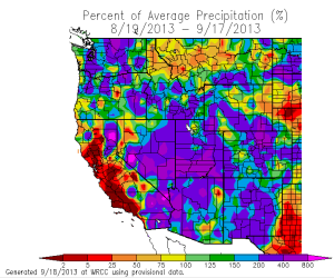 wet weather in the past month across Arizona an a few parts of California