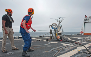 Coast Guard launches an unmanned aircraft from a cutter