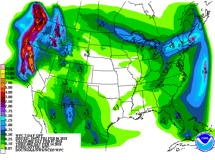 Click to enlarge Shasta could get 13in over next 7 days while the Central Sierra could see 11 inches says NOAA.