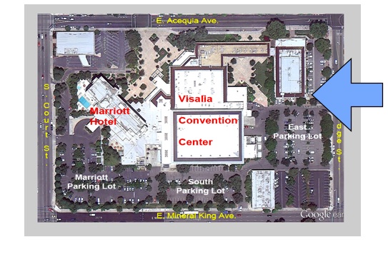 aerial view of the convention center shows approx area where a new hotel might go