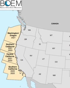 Six sites off California and one off Washington