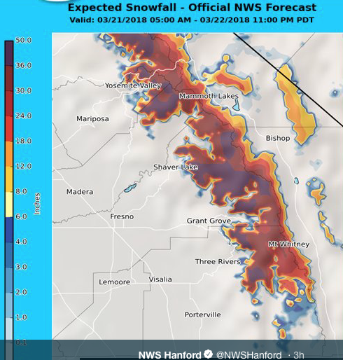 four feet of snow possible in Central Sierra