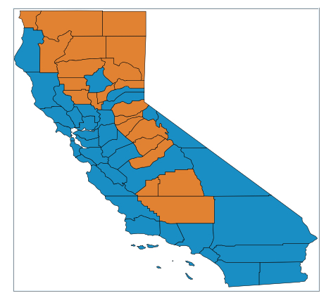 How each county voted -Trump is brown,Biden blue